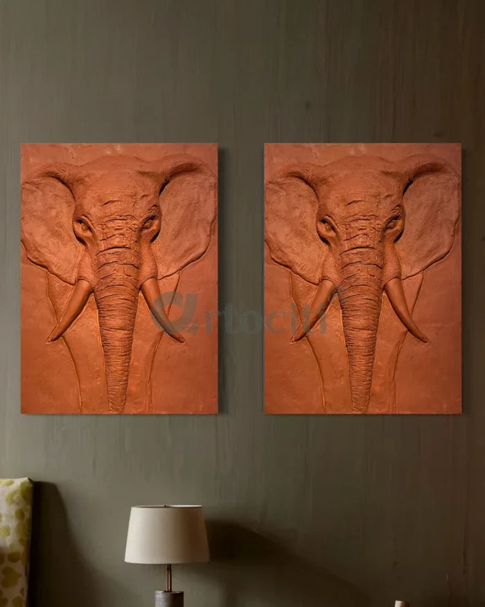 2X1.5 Feet Elephant Face 3D Relief Mural Wall Art | Abstract Nature wall art
