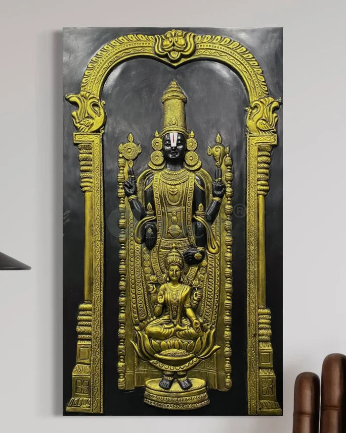 5x3 Feet Tirupati Balaji with Goddess Lakshmi 3D Wall Art Relief Mural