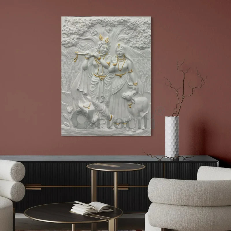 4x3 Feet Radha Krishna 3D Elevation Sculpture Relief Mural Wall Art