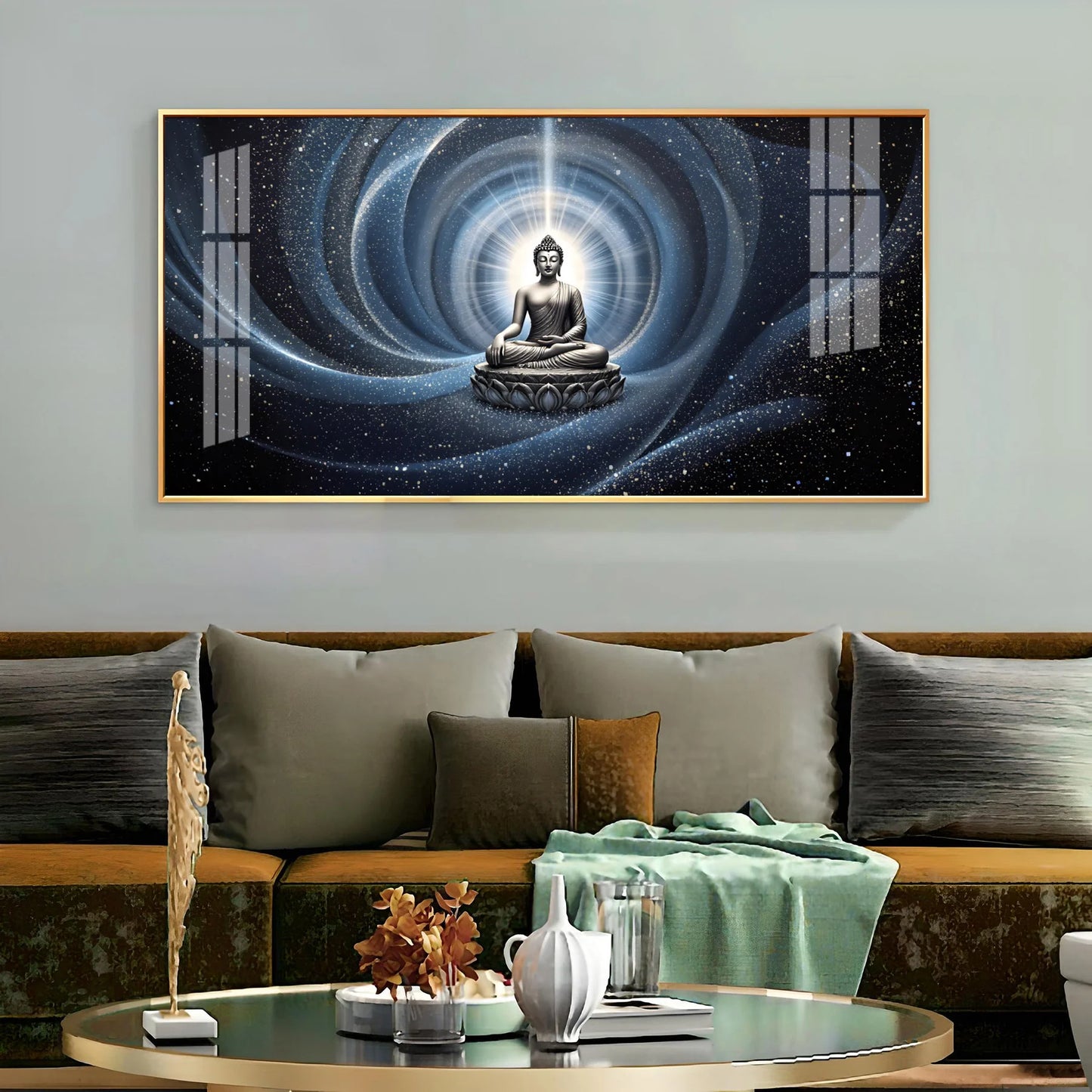 Circular Wave Buddha Reflection Premium Acrylic Horizontal Wall Art