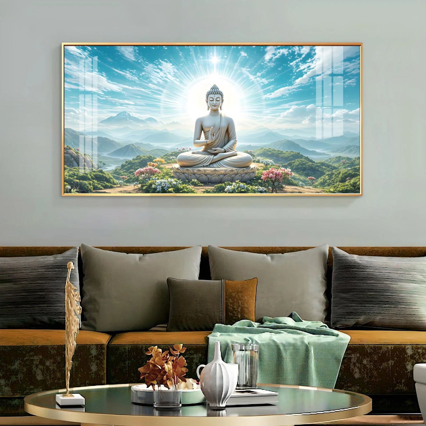 Serene Sunlit Buddha Premium Acrylic Horizontal Wall Art