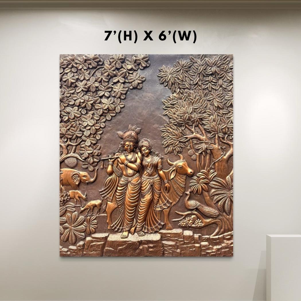 Radha Krishna 3D Elevation Sculpture Relief Mural Wall Art | Multiple Size Available