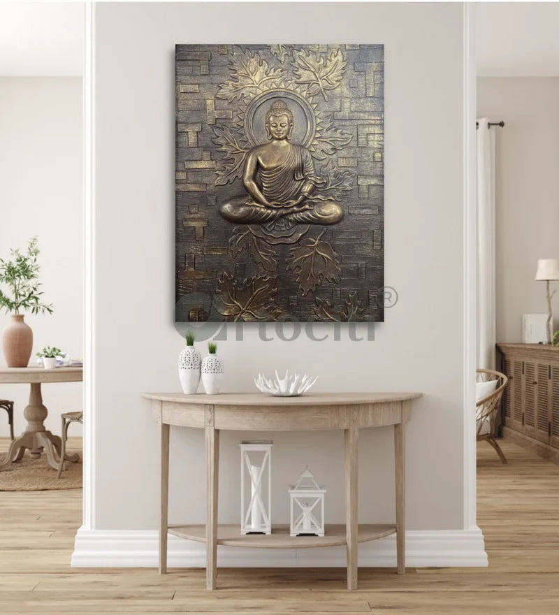 Meditating Buddha on Lotus 3D Relief Mural Wall Art