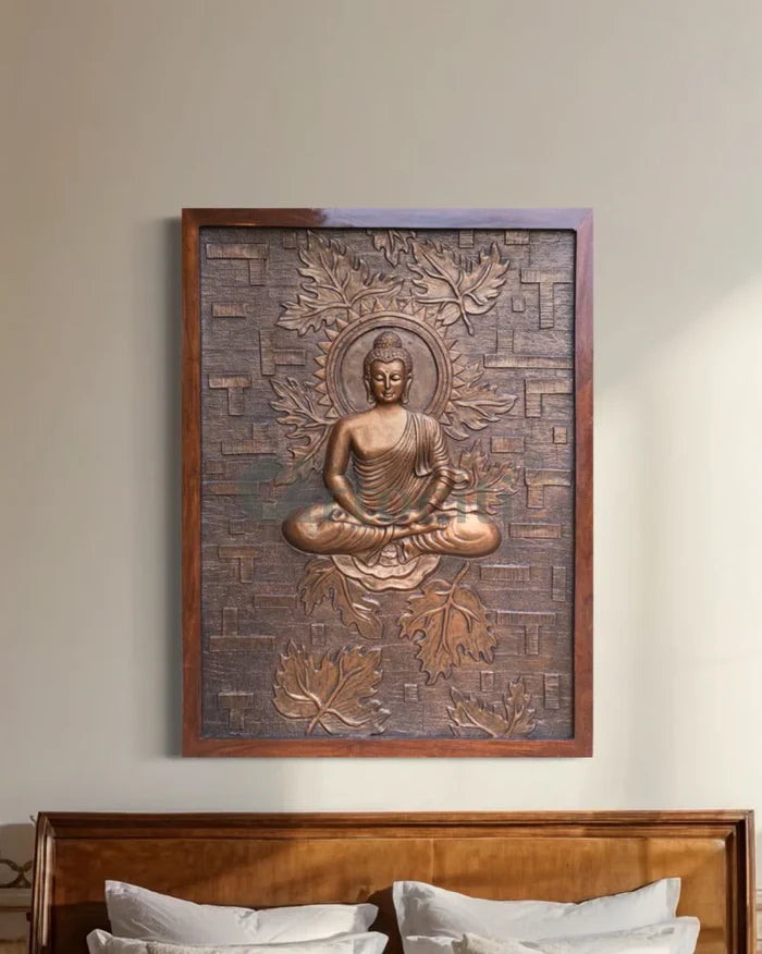 Meditating Buddha on Lotus 3D Relief Mural Wall Art