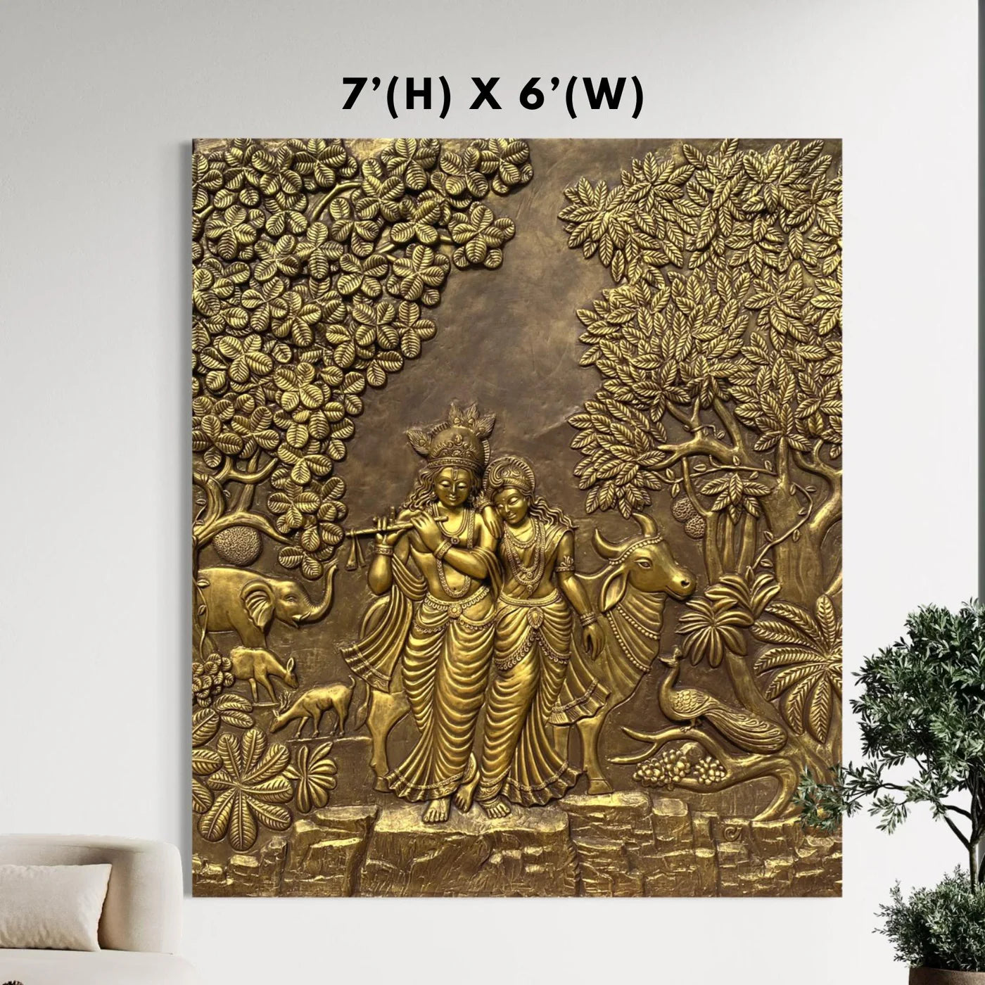 Radha Krishna 3D Elevation Sculpture Relief Mural Wall Art | Multiple Size Available