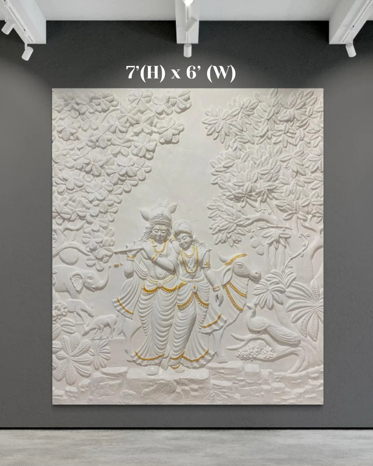 Radha Krishna 3D Elevation Sculpture Relief Mural Wall Art | Multiple Size Available
