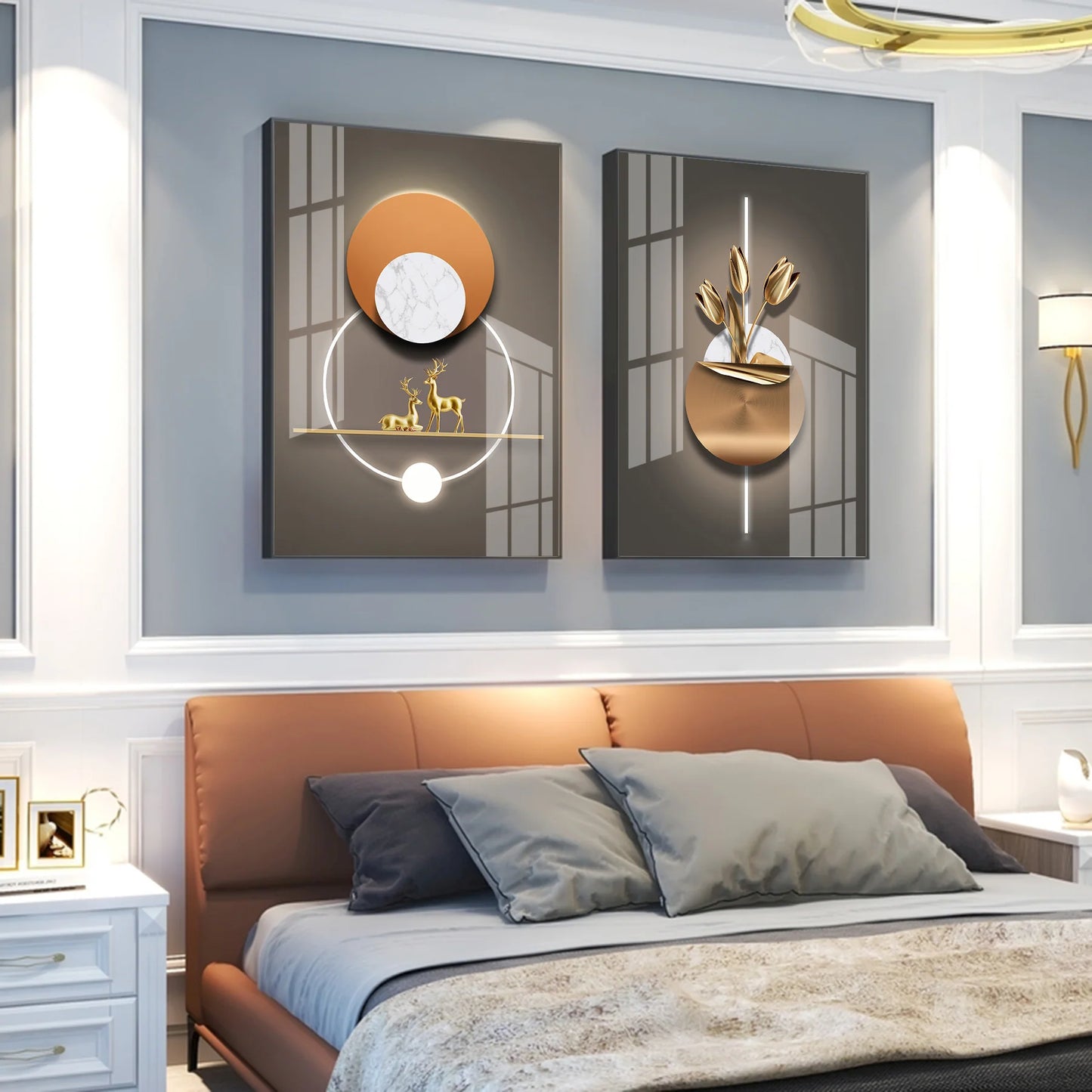 Abstract Sun & Moon Premium Acrylic Vertical Wall Art (Set Of 2)