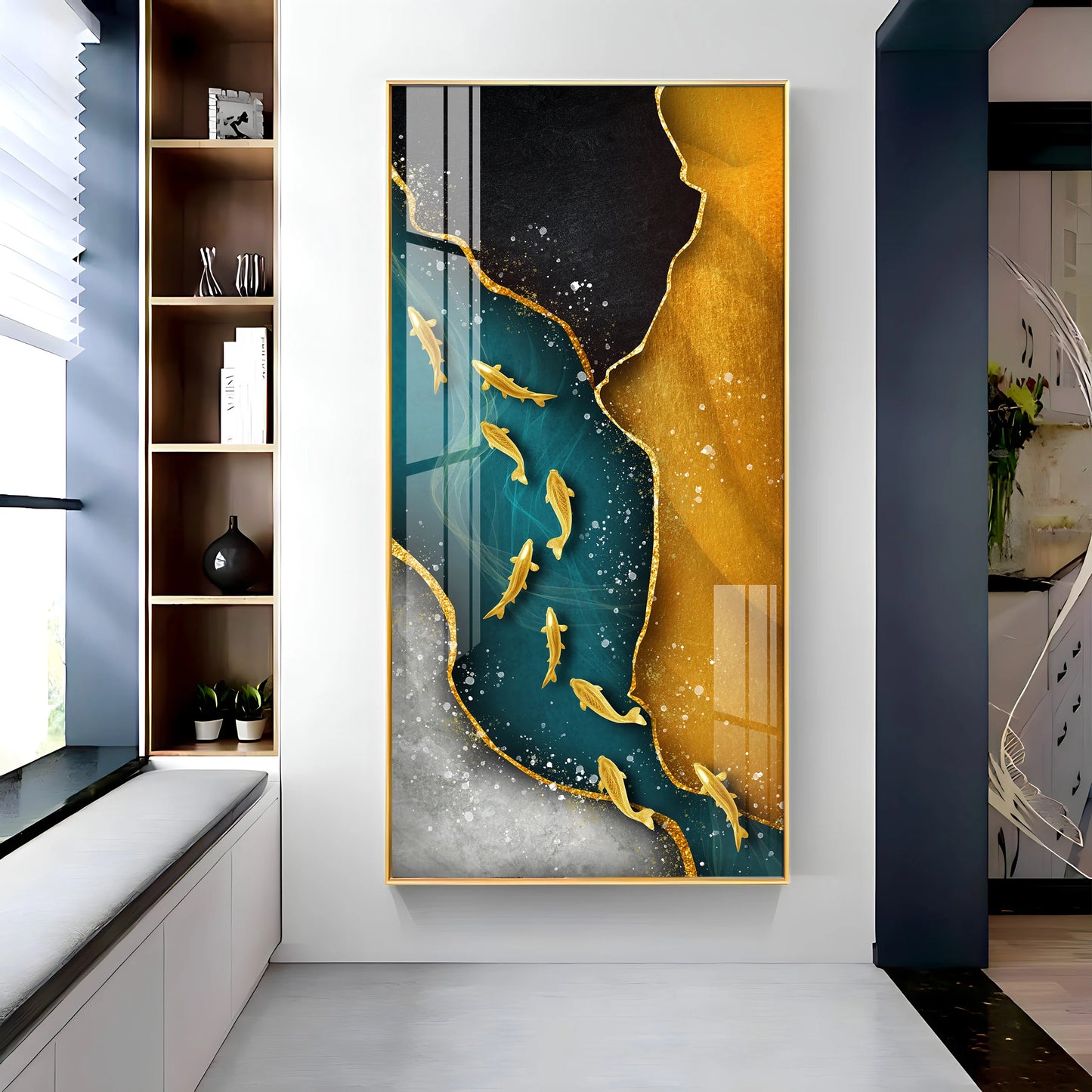 Nine Koi Fish Premium Acrylic Vertical Wall Art
