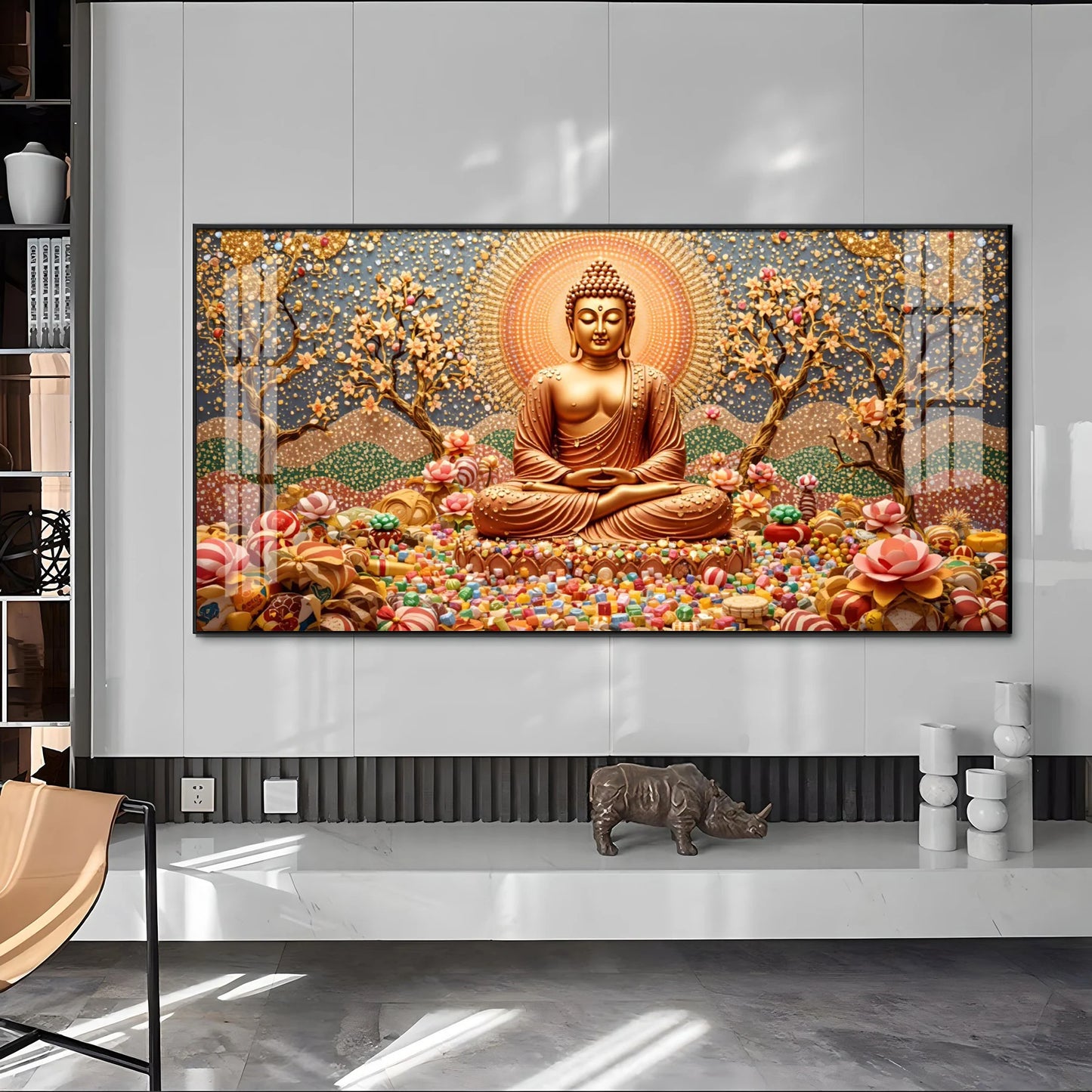 Buddha's Aura With Flower Premium Acrylic Horizontal Wall Art