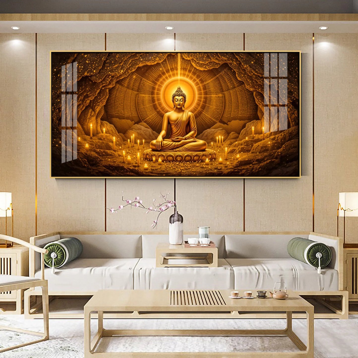 Buddha's Meditation In Candle Premium Acrylic Horizontal Wall Art