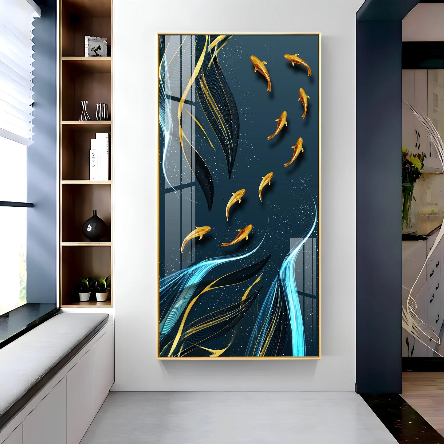 Golden Koi Fish Premium Acrylic Vertical Wall Art