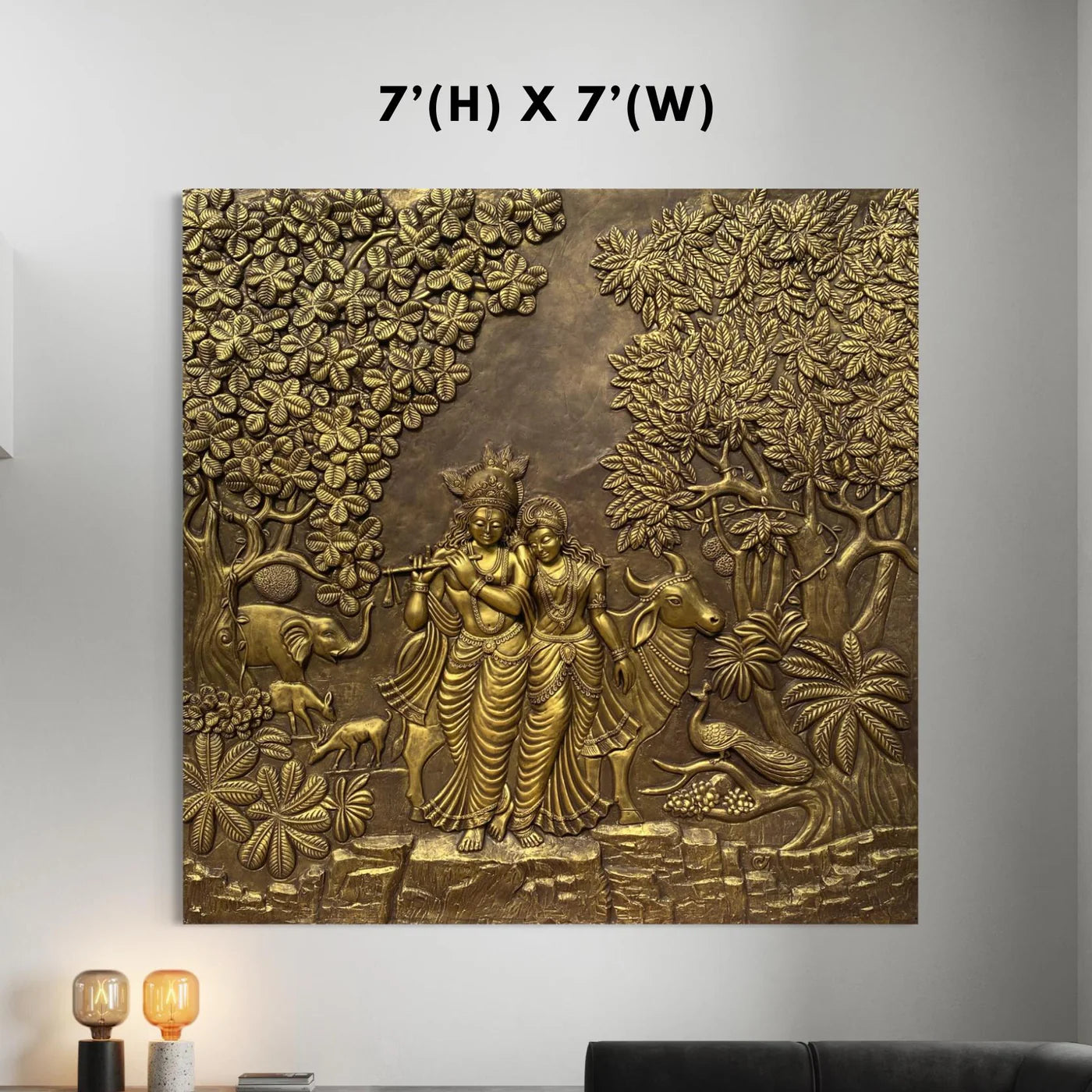 Radha Krishna 3D Elevation Sculpture Relief Mural Wall Art | Multiple Size Available