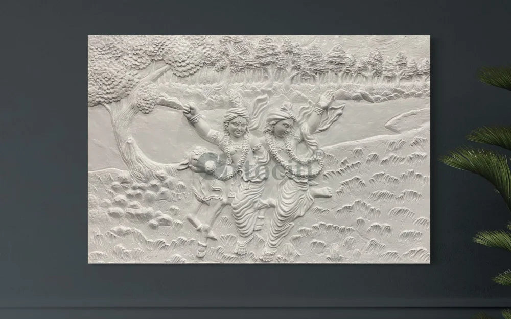 3x4.5 Feet Lord Krishna & Balaram 3D Relief Mural Wall Art