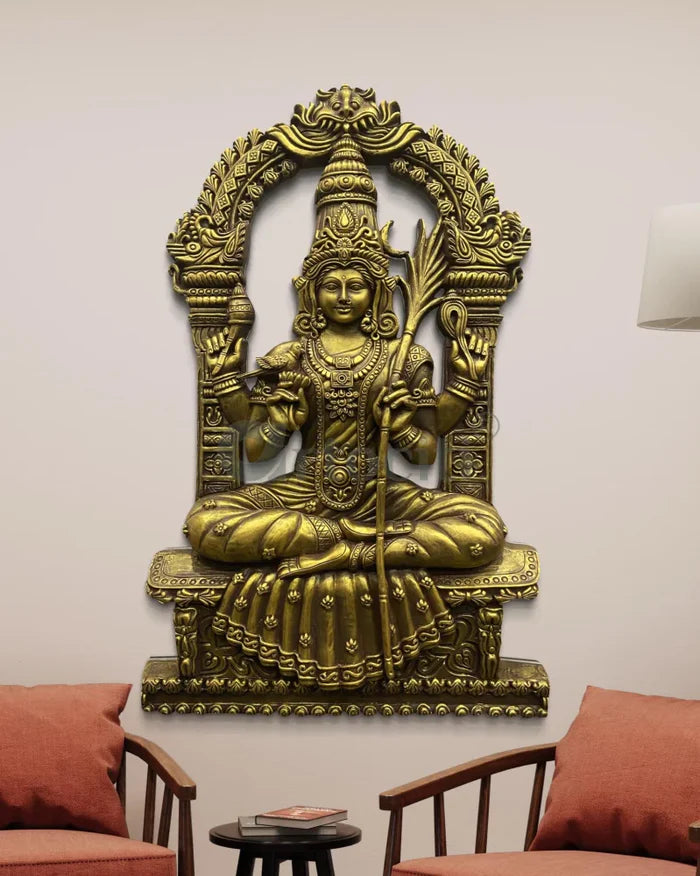 4X2.5 Feet Goddess Kamakshi Devi 3D Relief Mural Wall Art | Unframed Masterpiece in Elegant Finishes