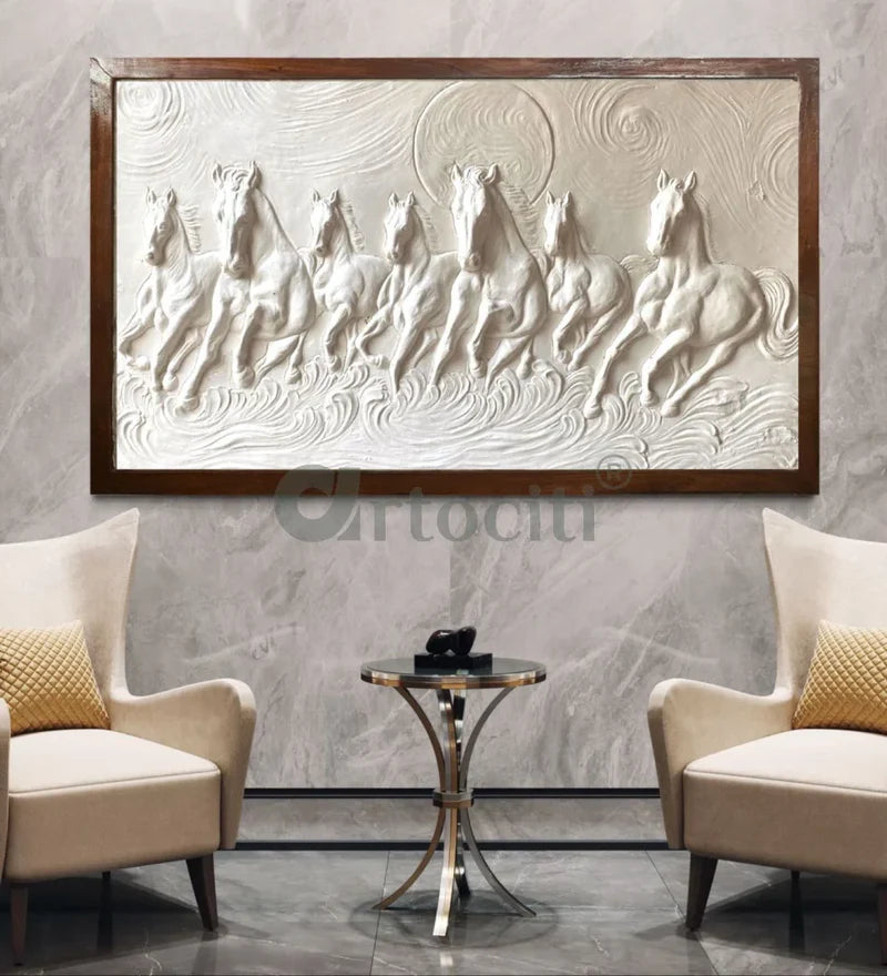 Right moving 5X3 feet 7 Horse 3D Relief Mural Wall Art