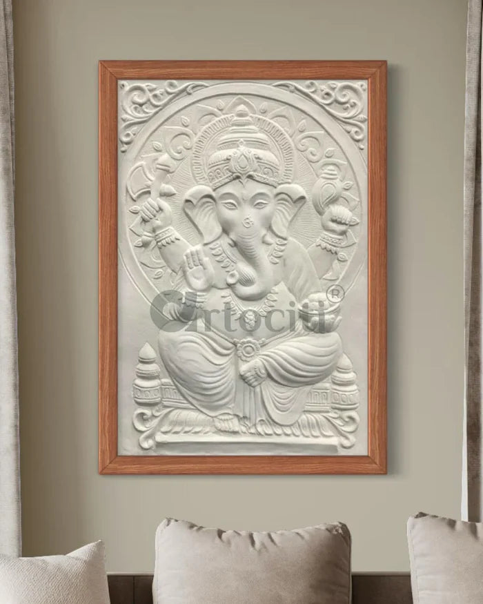 3x2 Feet Sitting Ganesha Relief Mural Wall Art