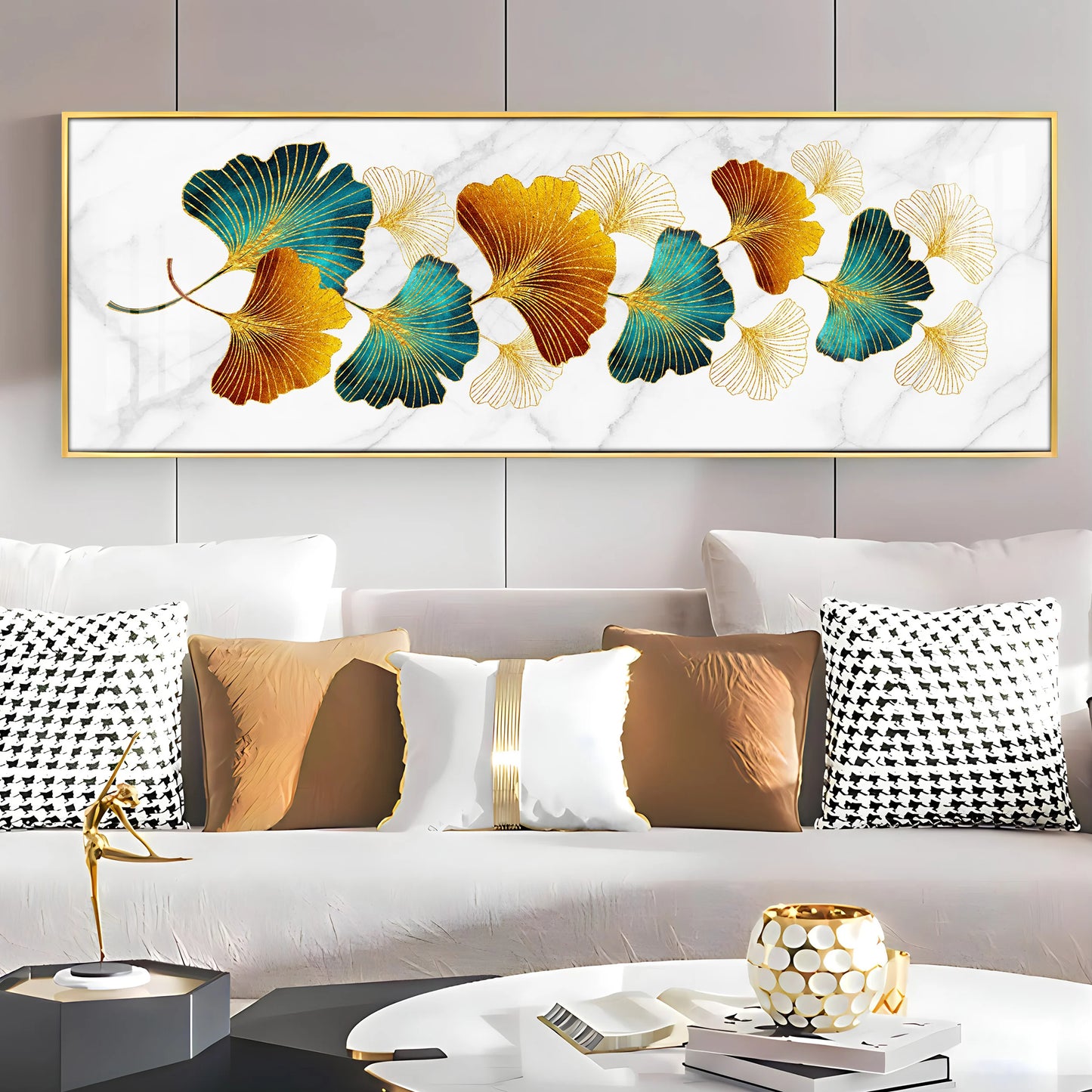 Ginkgo Biloba Leaves Luxury Crystal Horizontal Wall Art