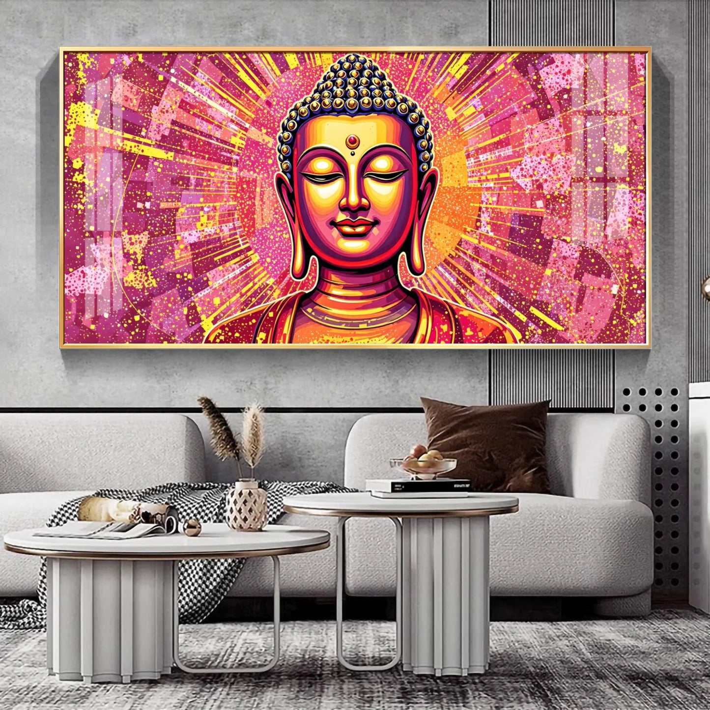Illusive Abstract Buddha Face Portrait Premium Acrylic Horizontal Wall Art