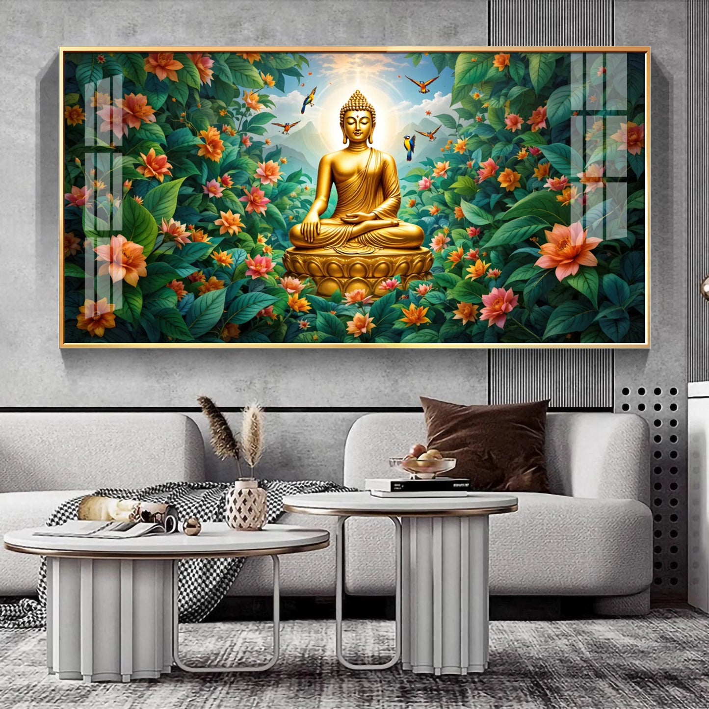 Mindful Living Buddha With Flower Premium Acrylic Horizontal Wall Art