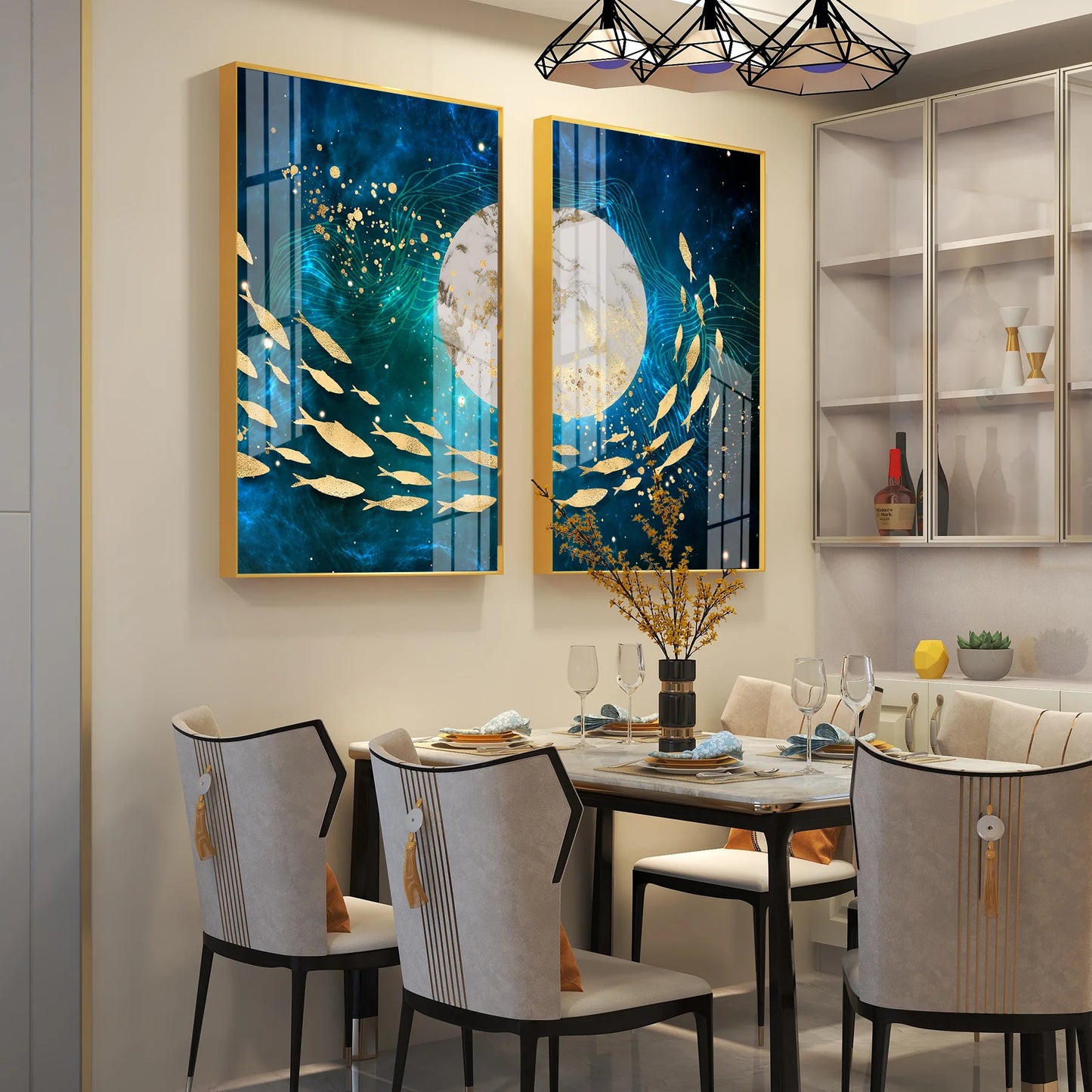 Golden Koi Fish Premium Acrylic Vertical Wall Art (Set Of 2)