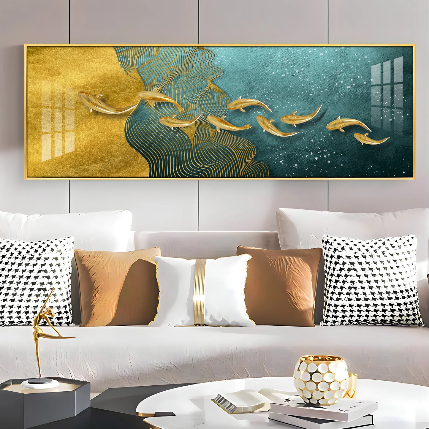 Chasing The Gold Luxury Crystal Horizontal Wall Art