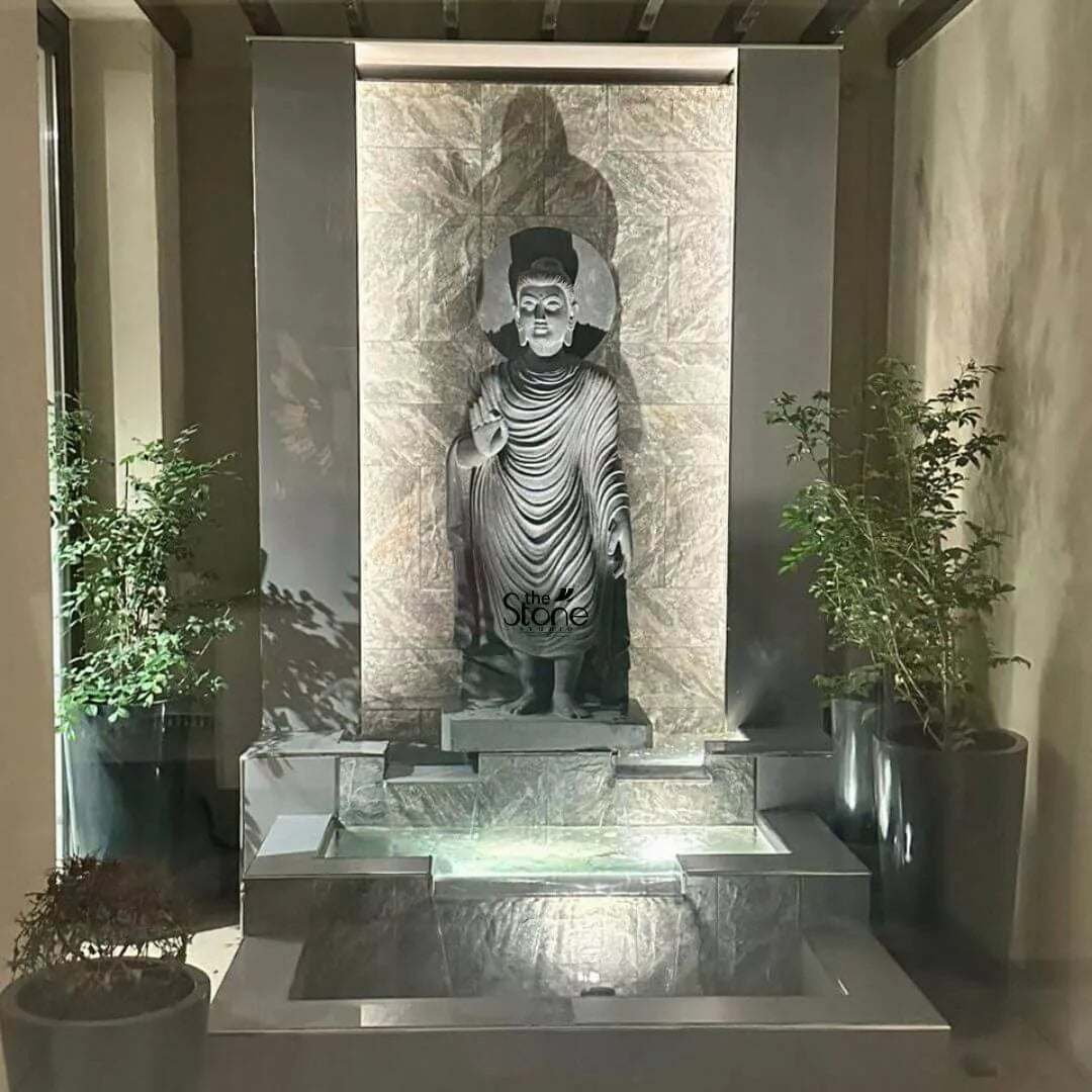 Standing Buddha Statue in Black Stone 5ft