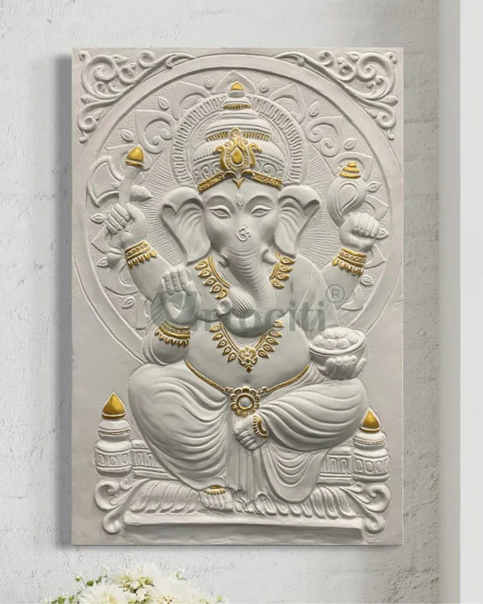 3x2 Feet Sitting Ganesha Relief Mural Wall Art