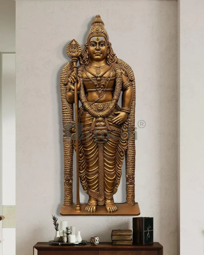 5X2 Feet Lord Murugan (Kartikeya) 3D Relief Mural Wall Art | Ready-to-Hang
