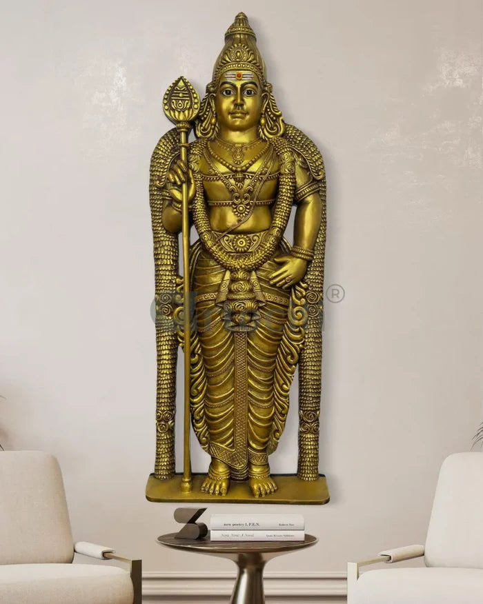 5X2 Feet Lord Murugan (Kartikeya) 3D Relief Mural Wall Art | Ready-to-Hang