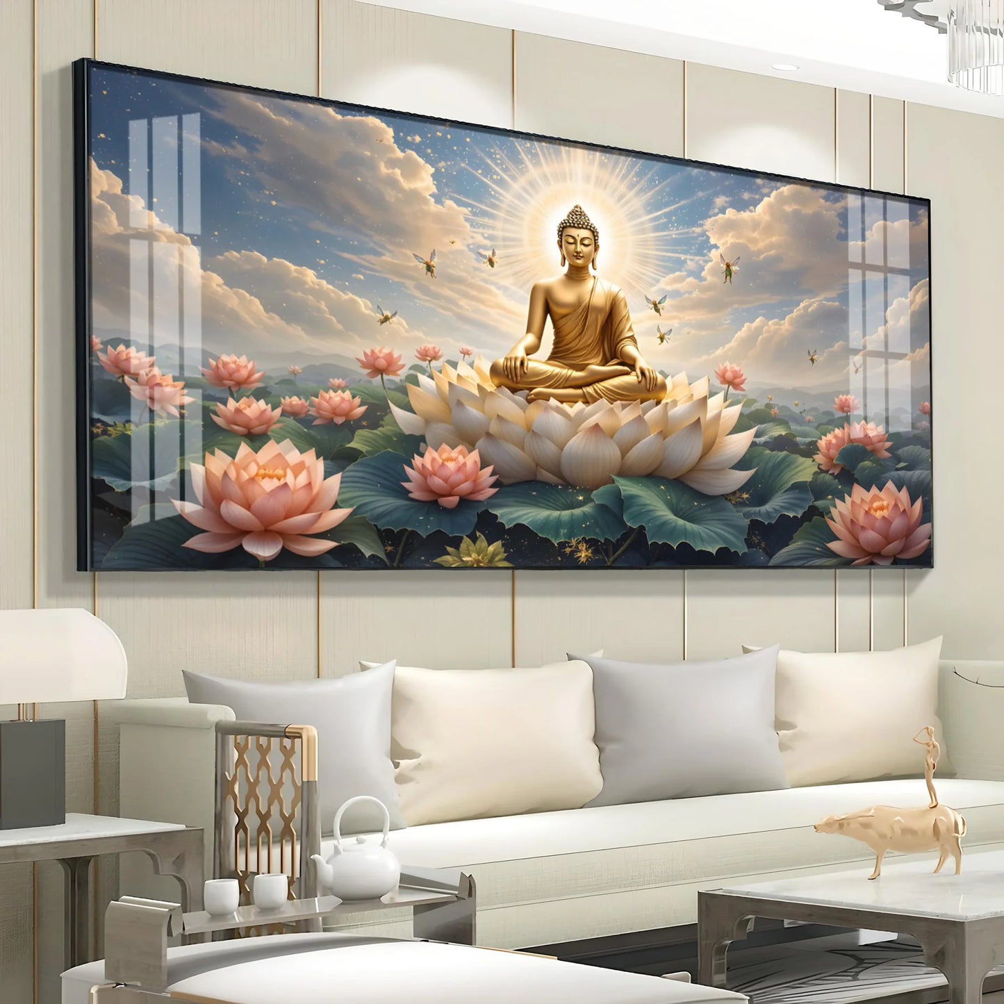 Peaceful Buddha On Lotus Premium Acrylic Horizontal Wall Art