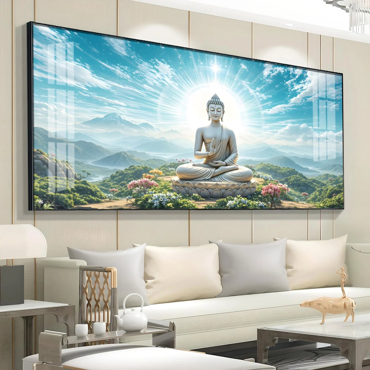 Serene Sunlit Buddha Premium Acrylic Horizontal Wall Art