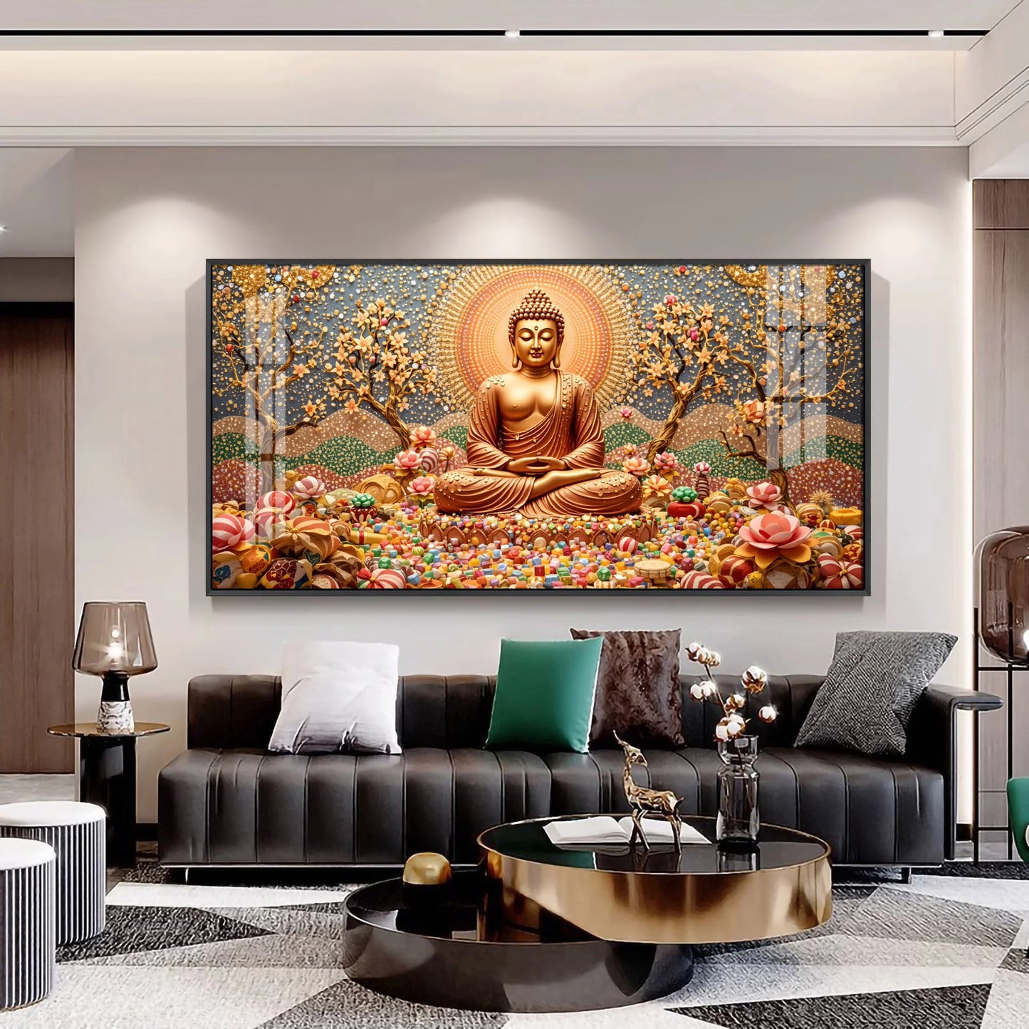 Buddha's Aura With Flower Premium Acrylic Horizontal Wall Art