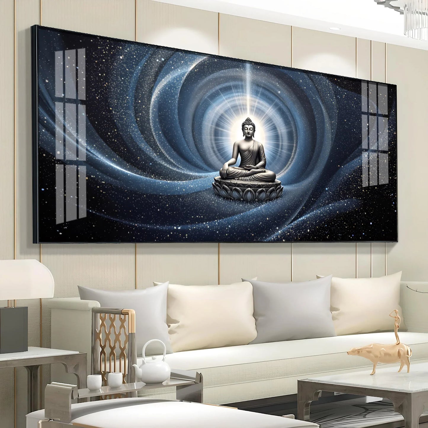 Circular Wave Buddha Reflection Premium Acrylic Horizontal Wall Art