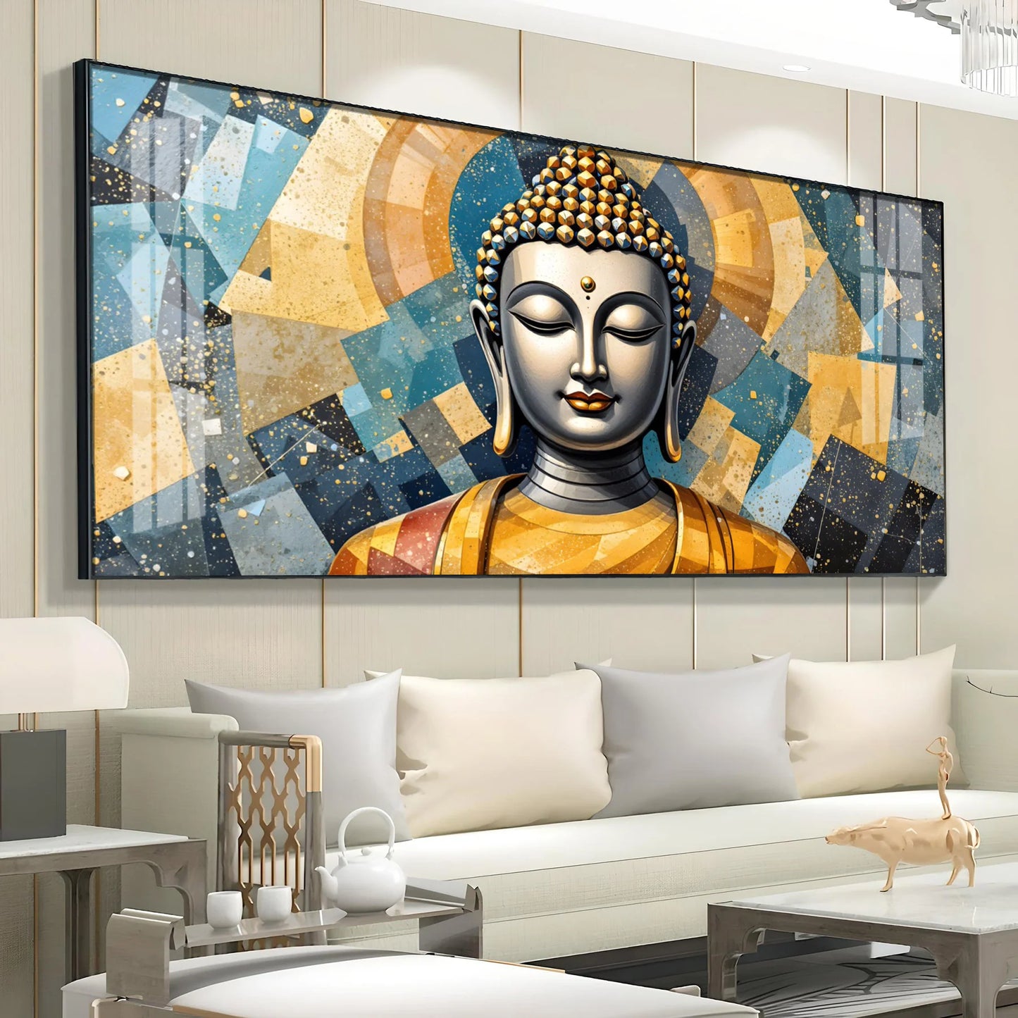 Abstract Buddha Face Portrait Premium Acrylic Horizontal Wall Art