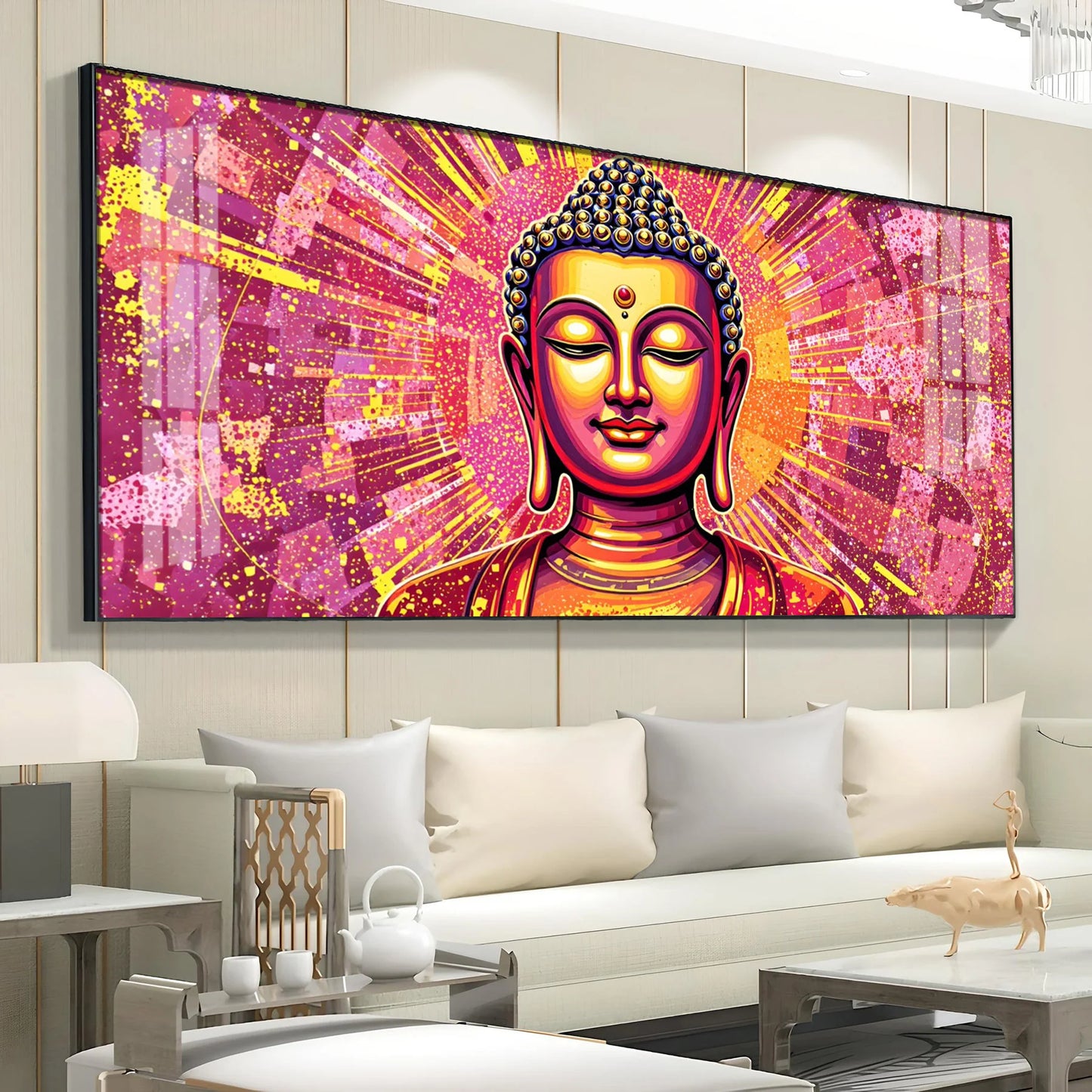 Illusive Abstract Buddha Face Portrait Premium Acrylic Horizontal Wall Art