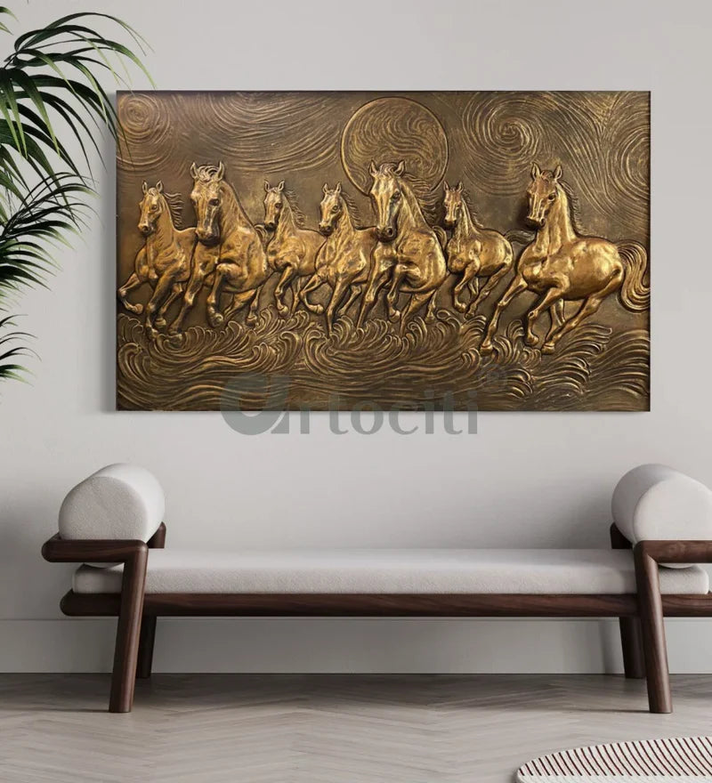 Right moving 5X3 feet 7 Horse 3D Relief Mural Wall Art