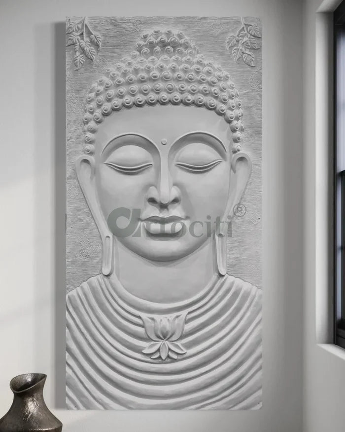 8X4 Feet Serene Buddha Face 3D Relief Mural Wall Art