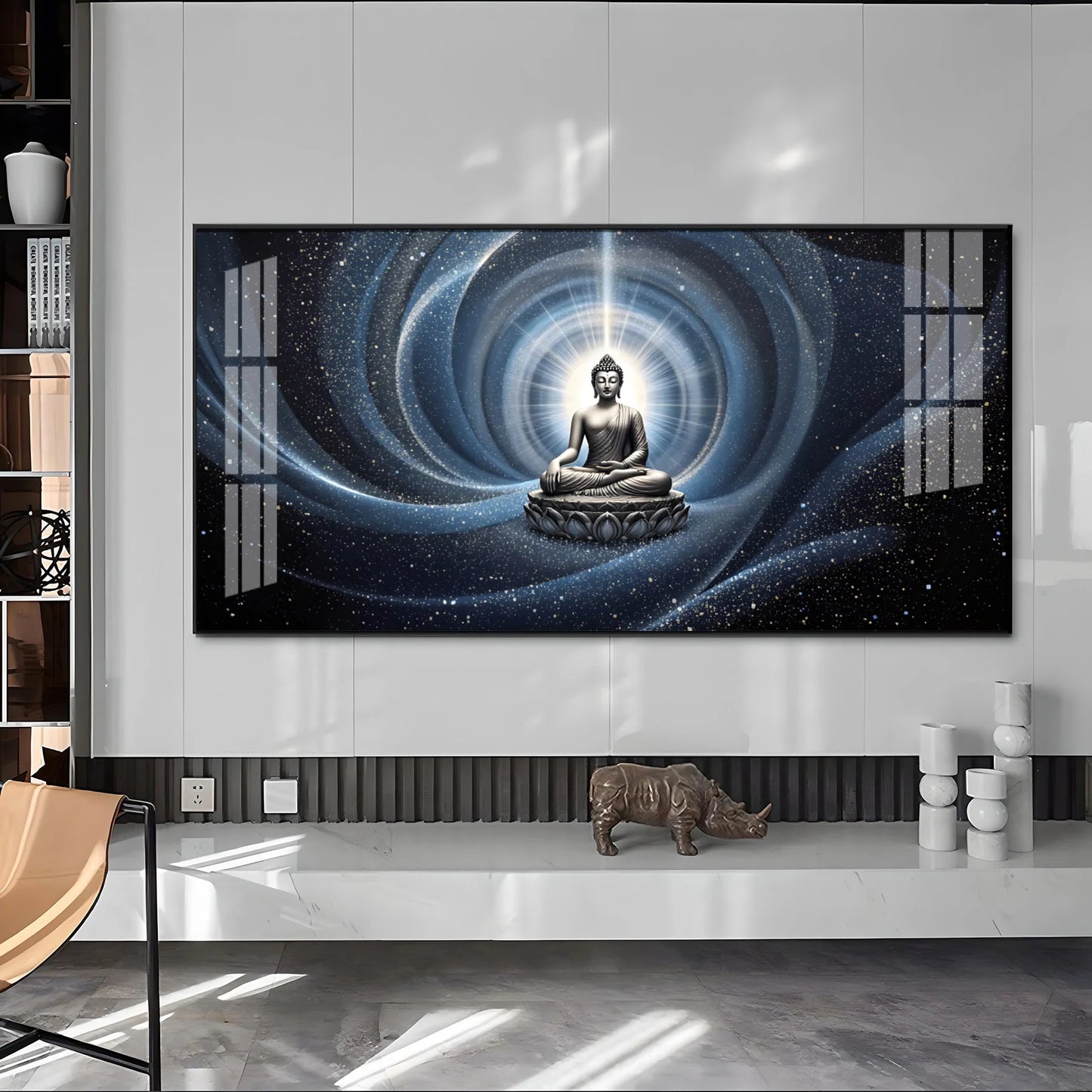 Circular Wave Buddha Reflection Premium Acrylic Horizontal Wall Art