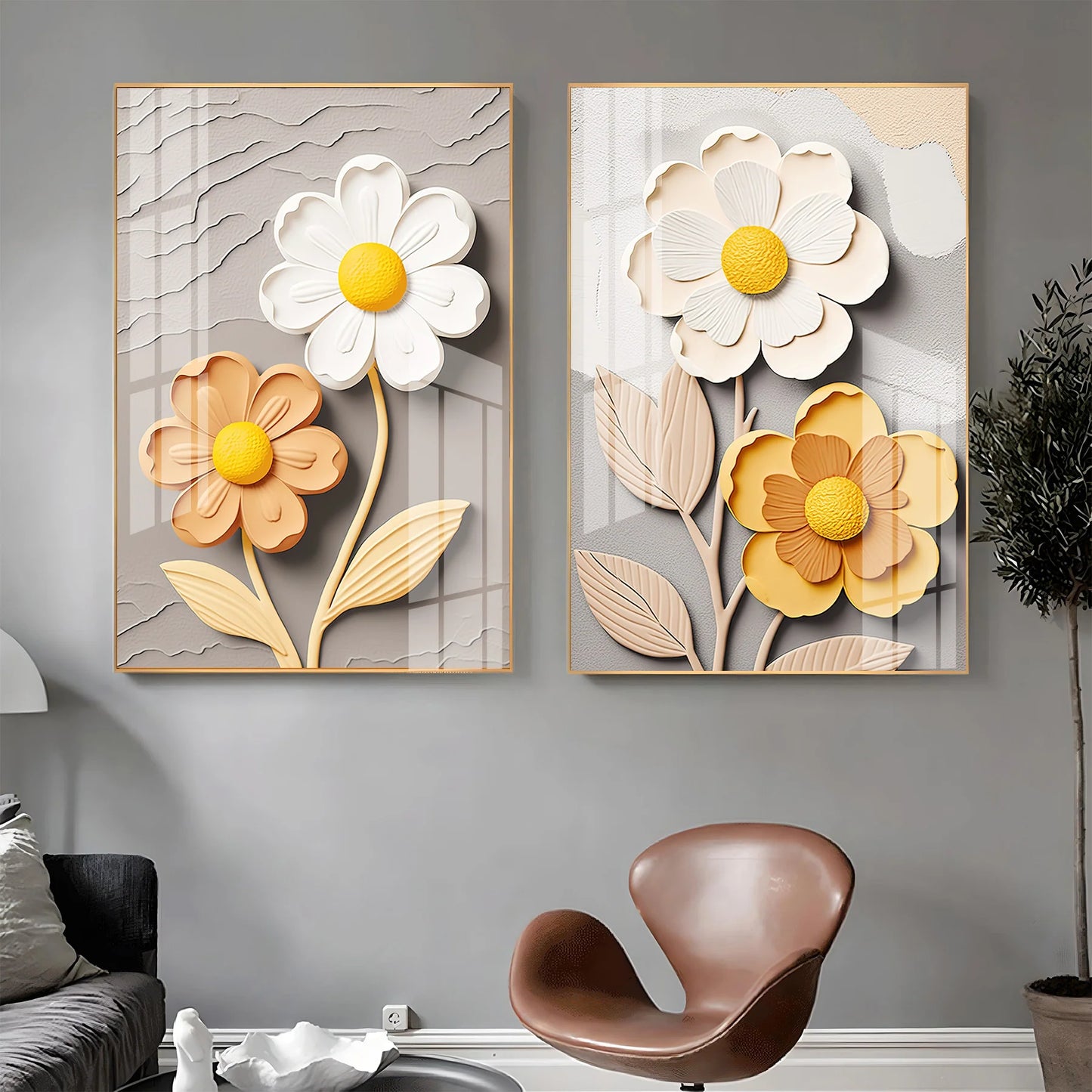 Daisy Flower Portrait Premium Acrylic Vertical Wall Art (Set Of 2)