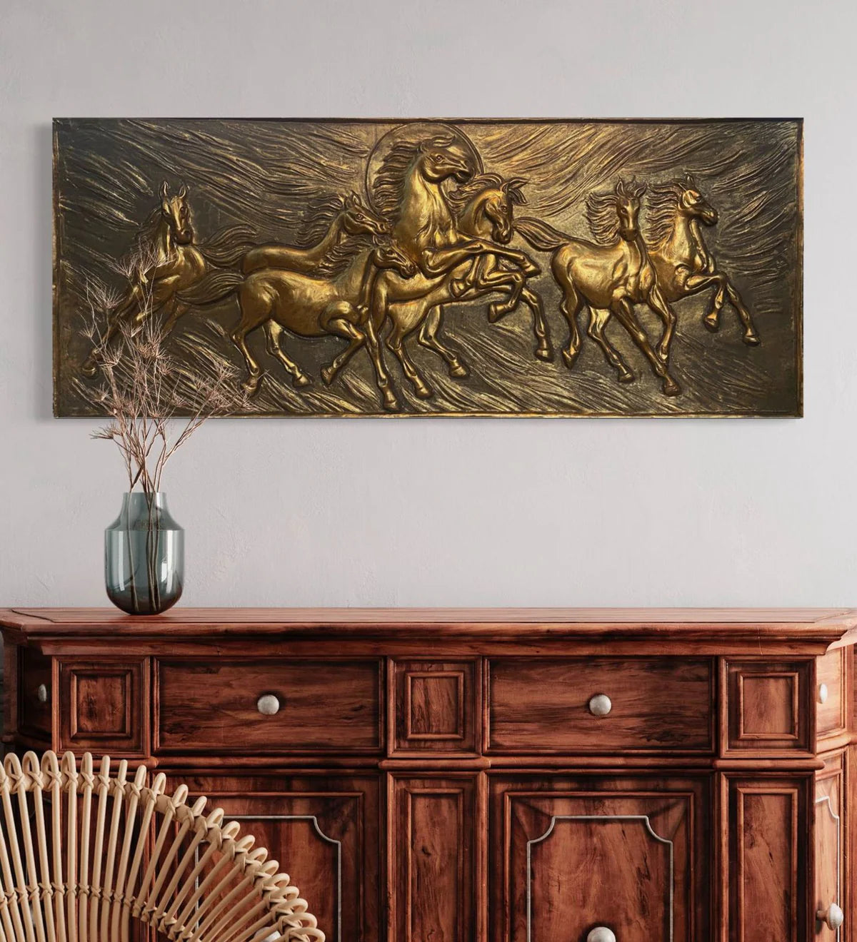 Vastu Inspired 7 Horse 3D Relief Mural Wall Art