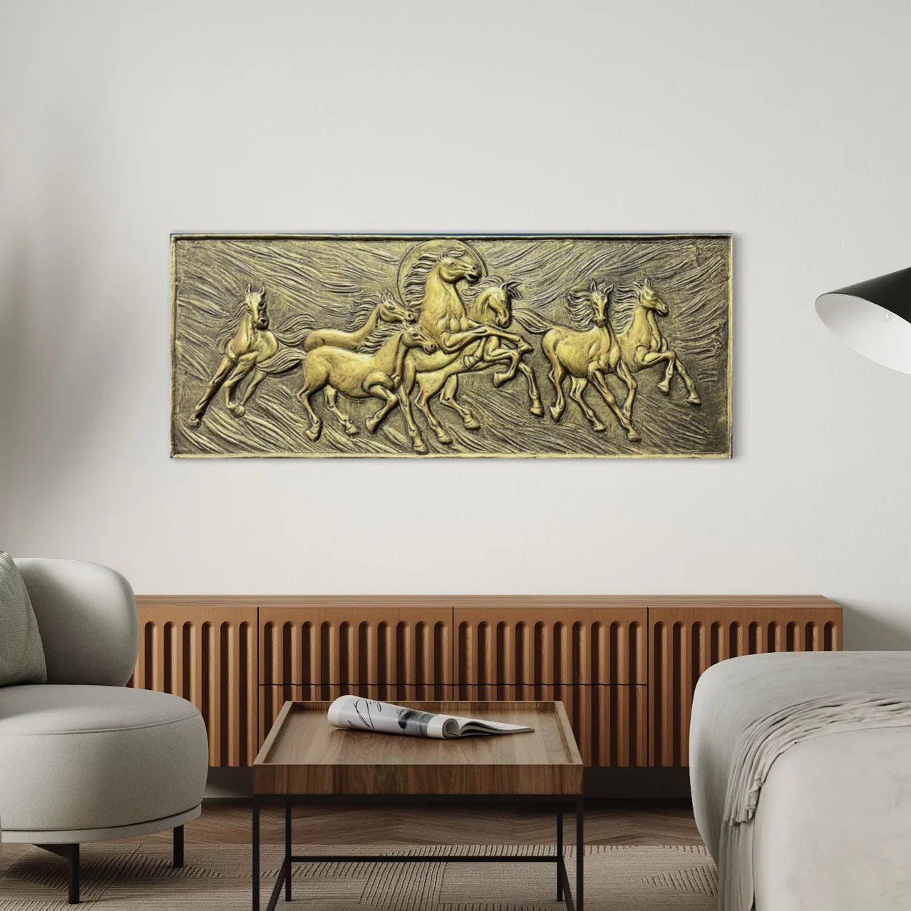 Vastu Inspired 7 Horse 3D Relief Mural Wall Art