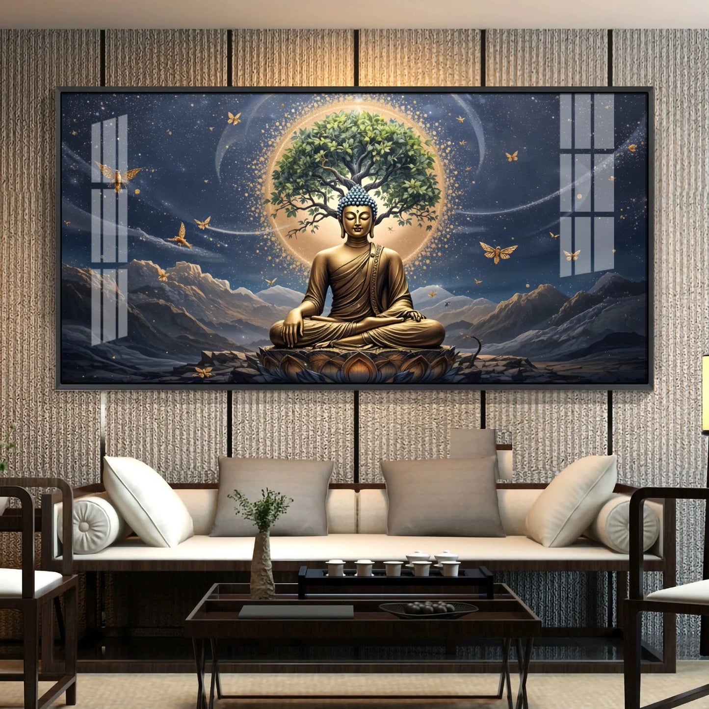 Meditating Buddha In Night Premium Acrylic Horizontal Wall Art