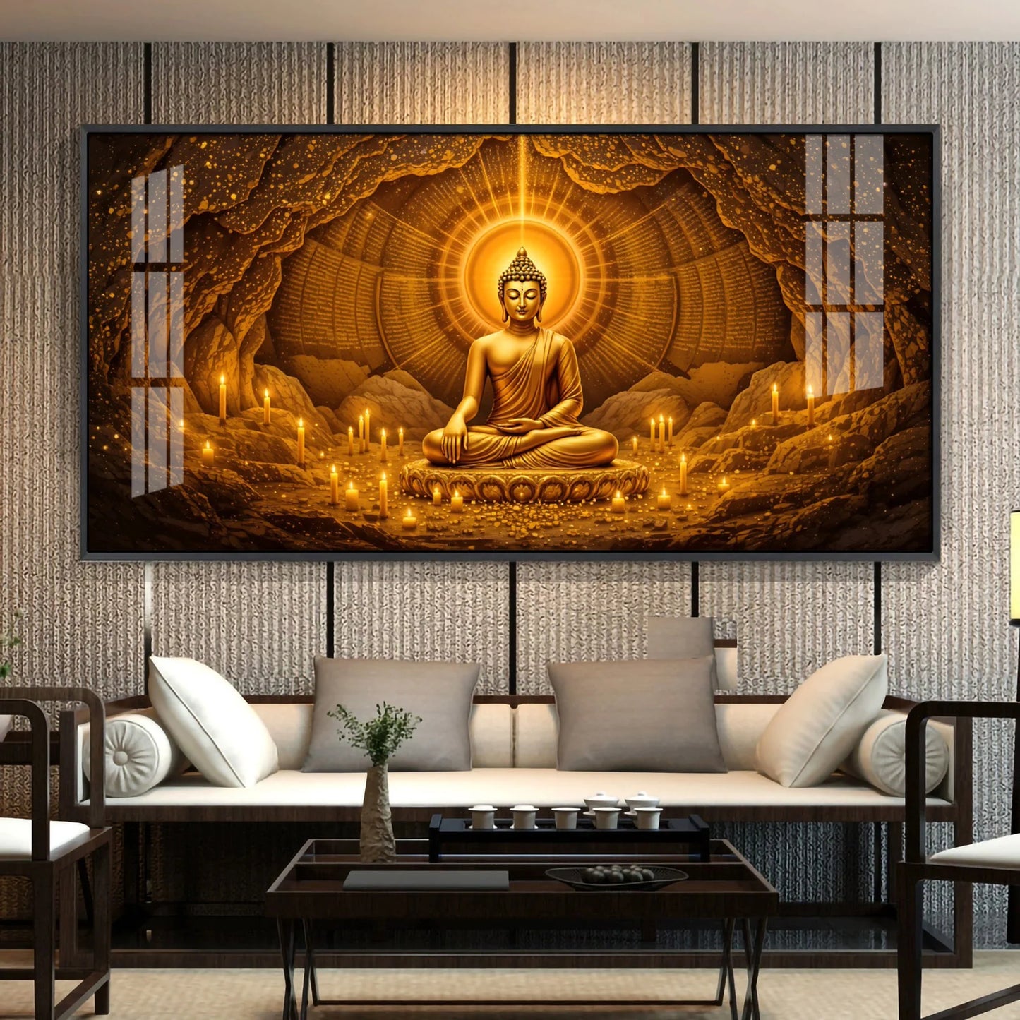 Buddha's Meditation In Candle Premium Acrylic Horizontal Wall Art