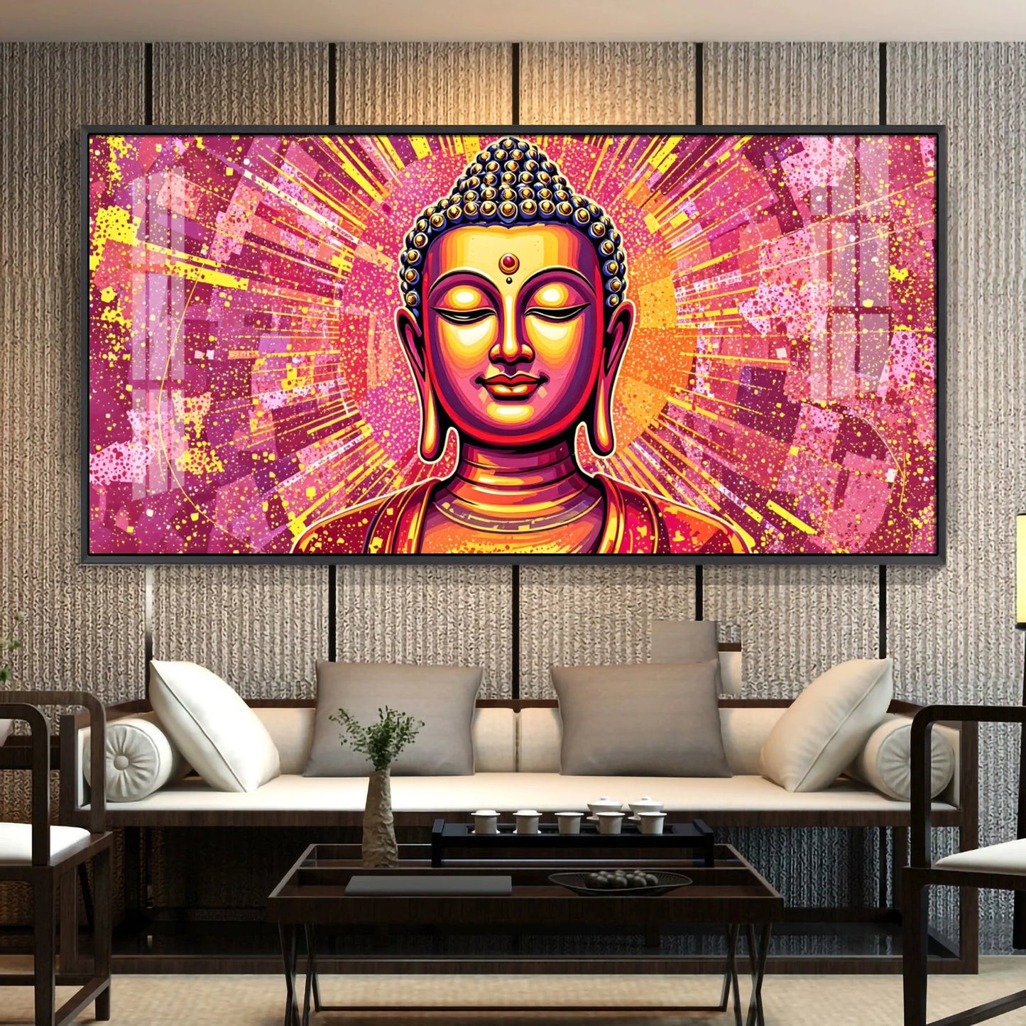 Illusive Abstract Buddha Face Portrait Premium Acrylic Horizontal Wall Art