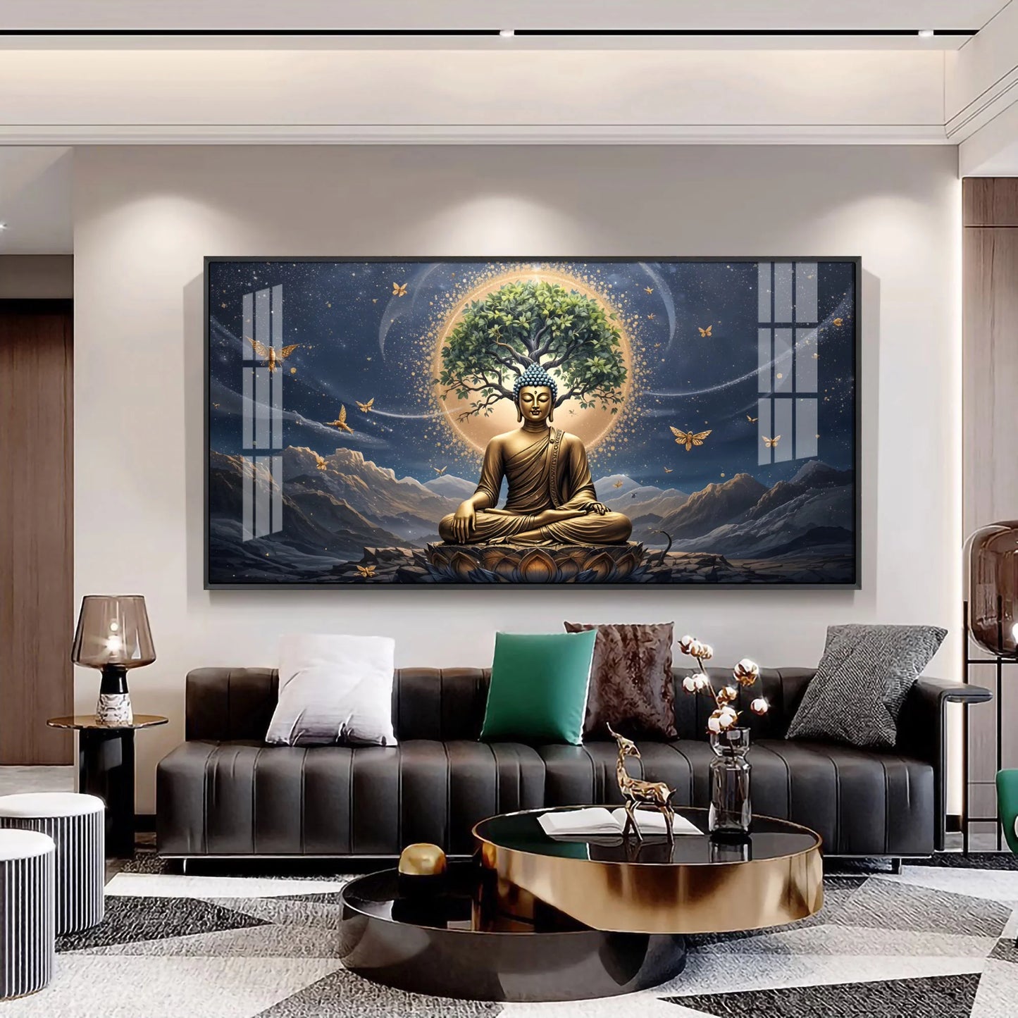 Meditating Buddha In Night Premium Acrylic Horizontal Wall Art