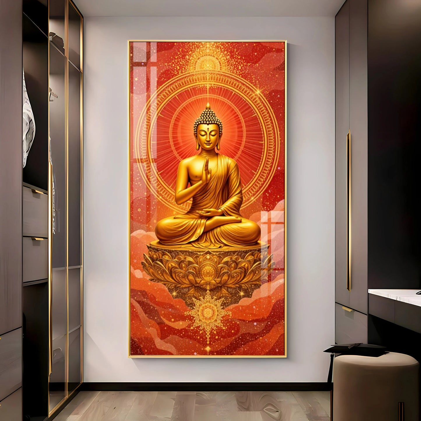 Crimson Buddha Premium Acrylic Vertical Wall Art