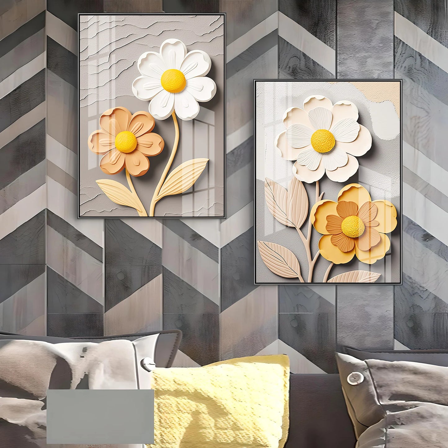 Daisy Flower Portrait Premium Acrylic Vertical Wall Art (Set Of 2)