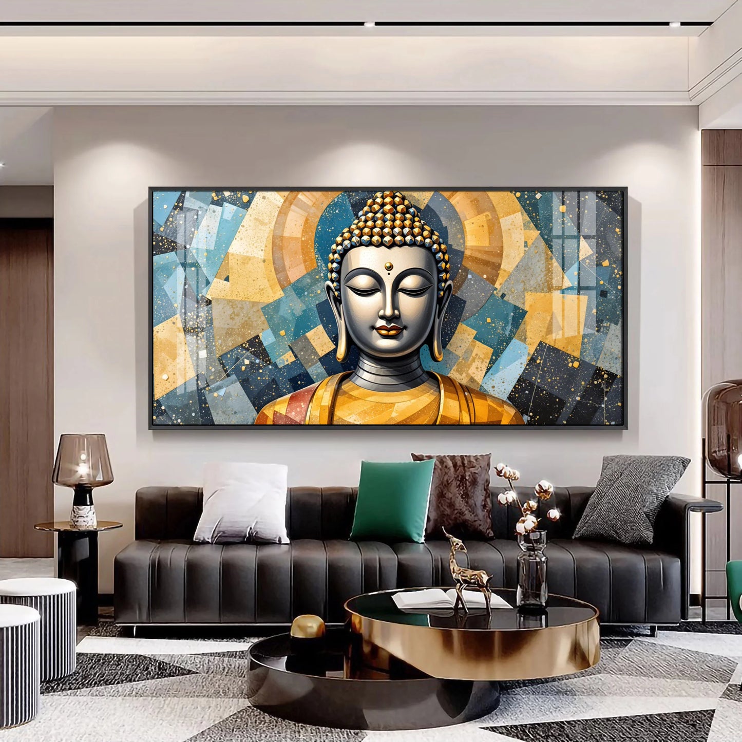 Abstract Buddha Face Portrait Premium Acrylic Horizontal Wall Art