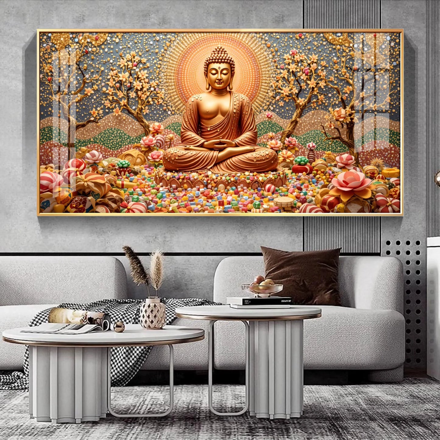 Buddha's Aura With Flower Premium Acrylic Horizontal Wall Art