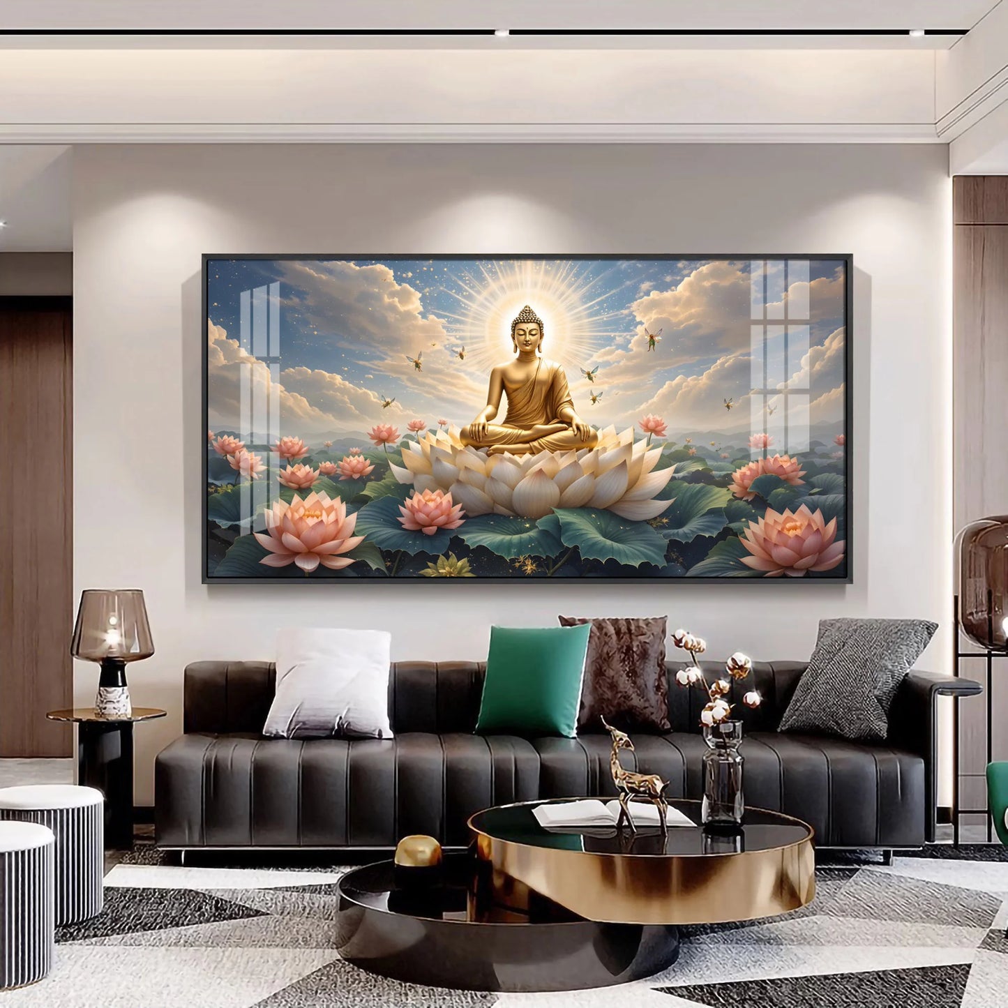 Peaceful Buddha On Lotus Premium Acrylic Horizontal Wall Art